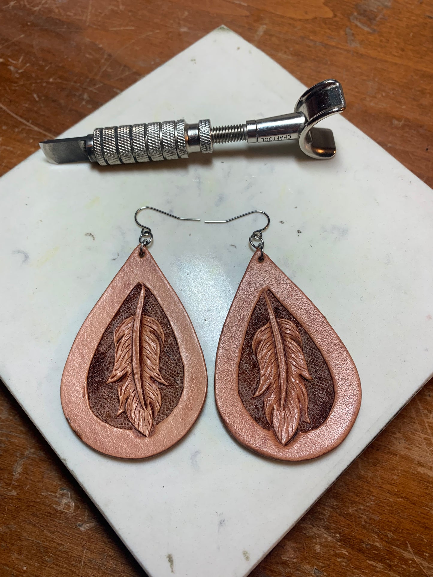 Feather Teardrop Earrings - Large