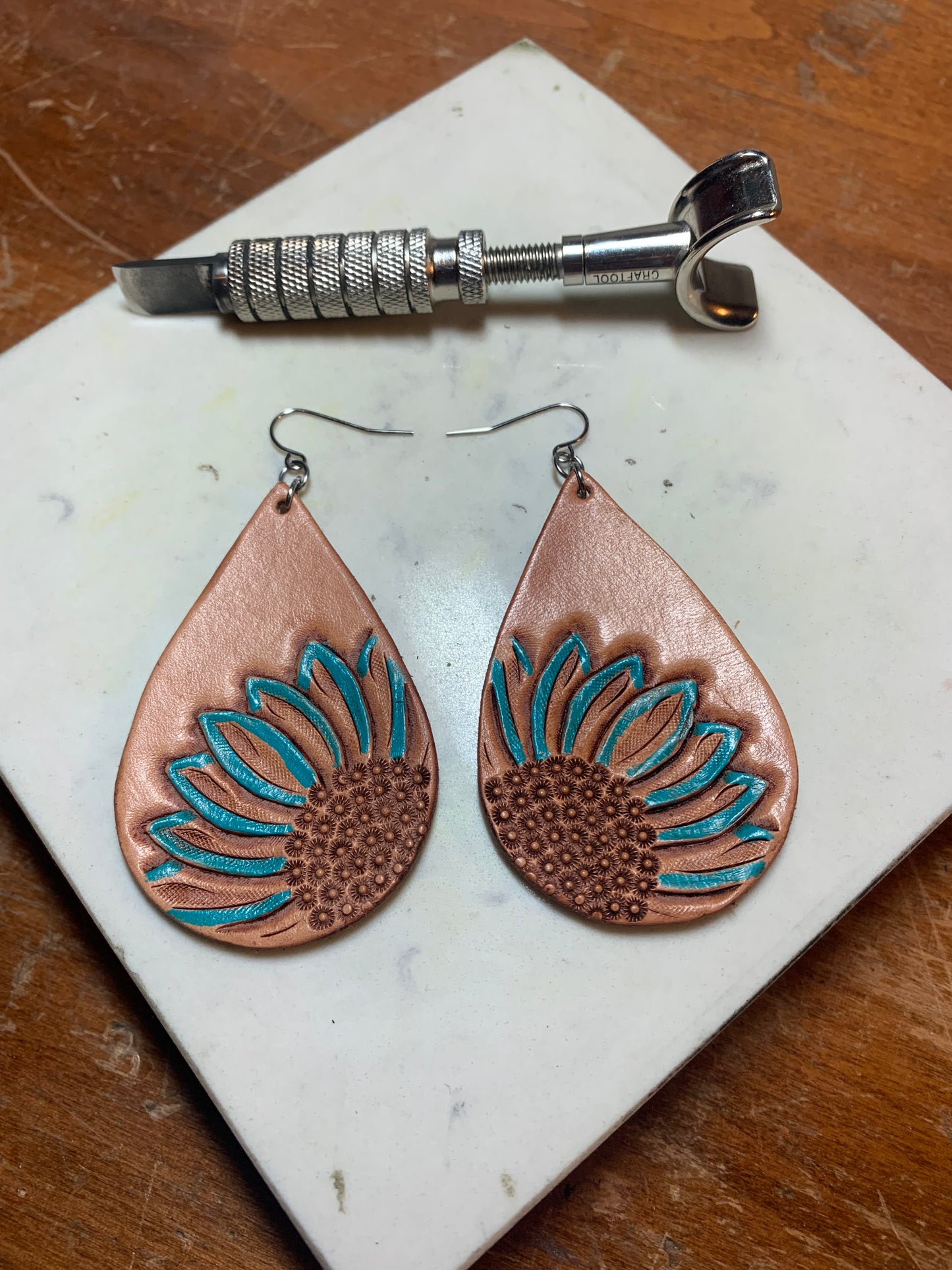 Turquoise flower Earrings - Large